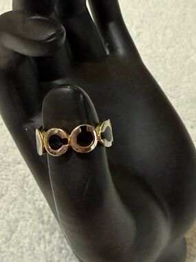 COACH Gold-Tone Black Enamel Circle Link Ring - Women